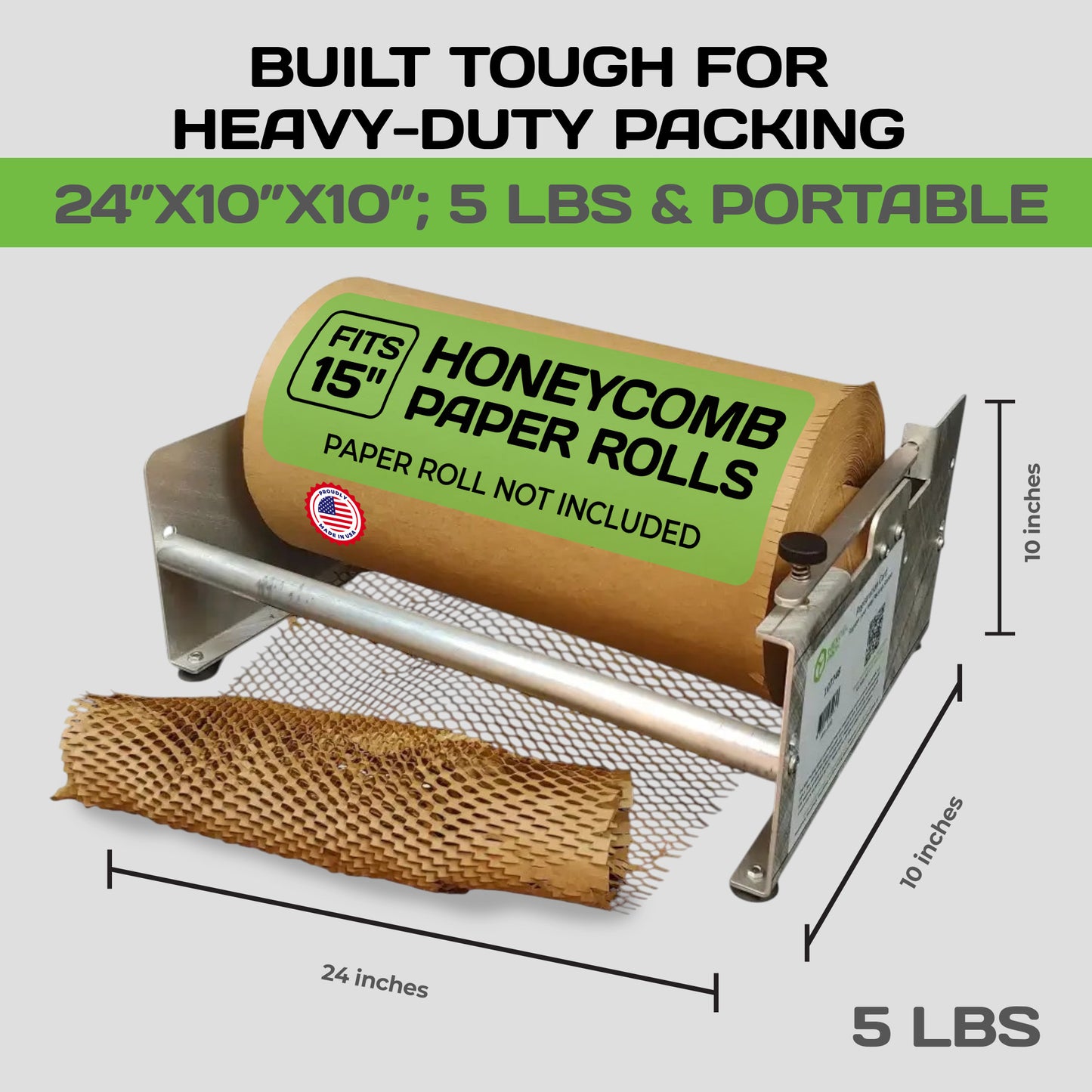 HexcelPack 15 inch aluminum dispenser with 24x10x10 dimensions and 5 lbs portable weight