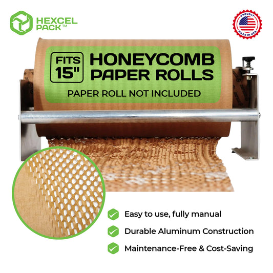 HexcelPack 15 inch honeycomb paper dispenser with aluminum frame and eco paper roll