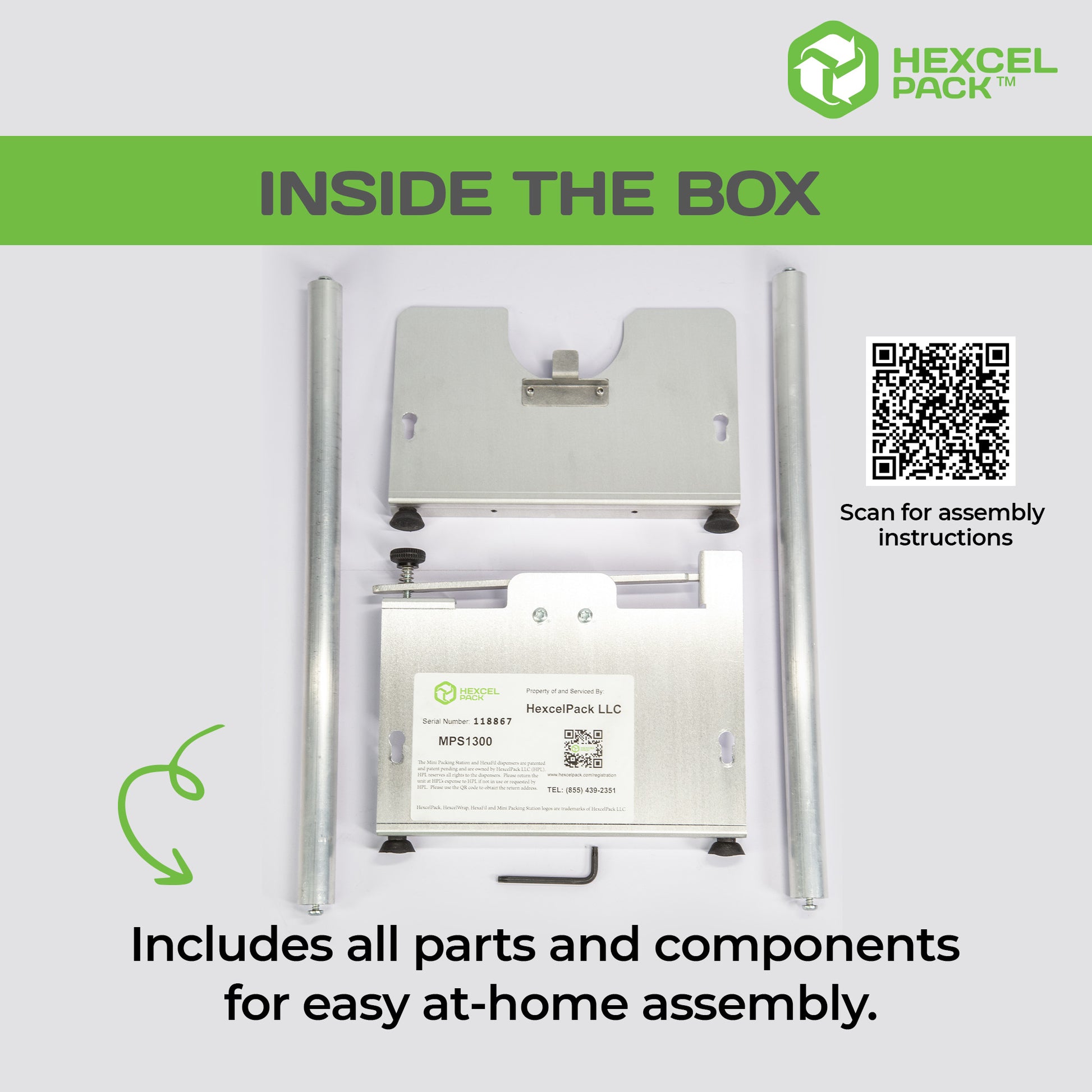 HexcelPack mini packing station with all parts for easy at-home assembly