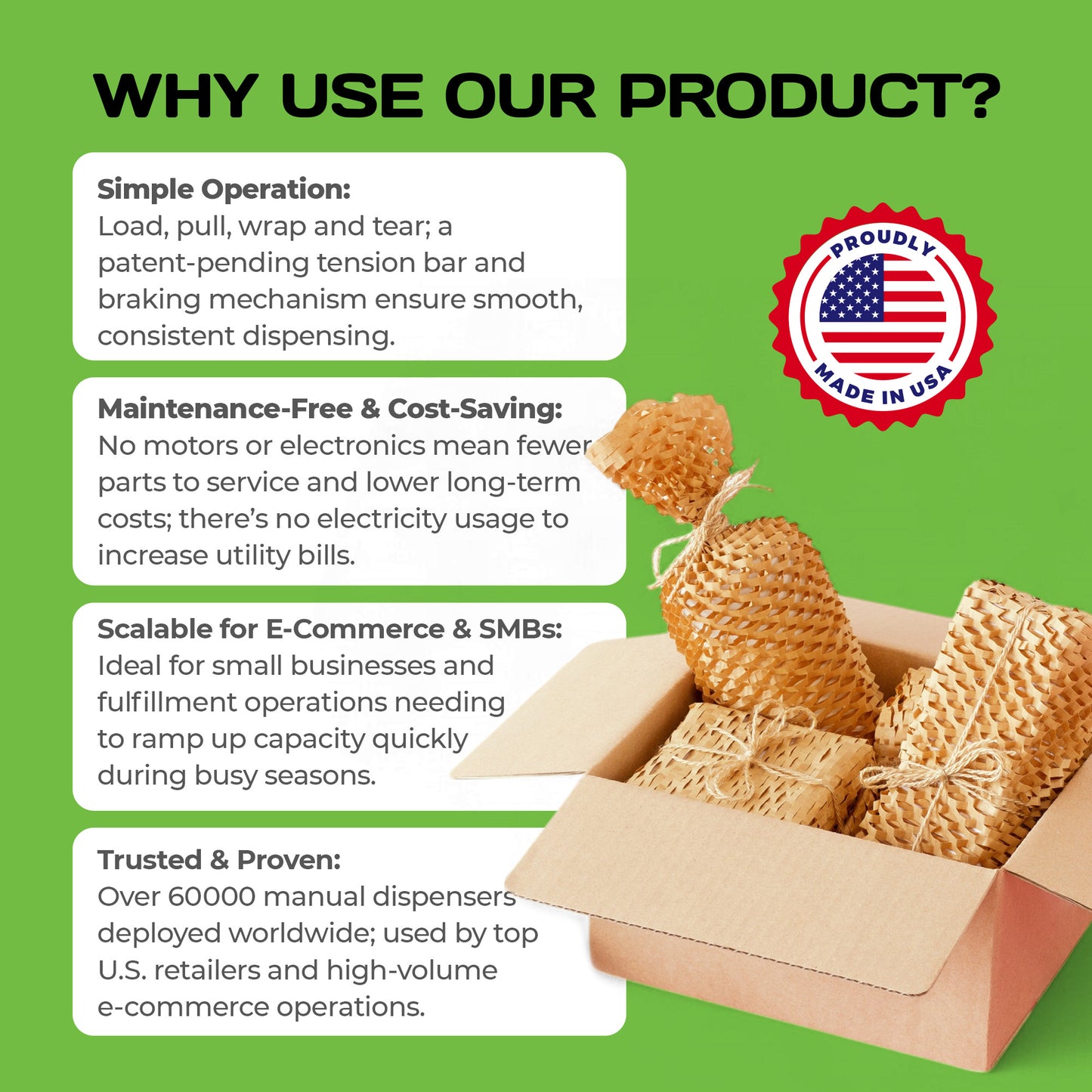 HexcelPack mini packing station advantages simple operation cost-saving made in USA