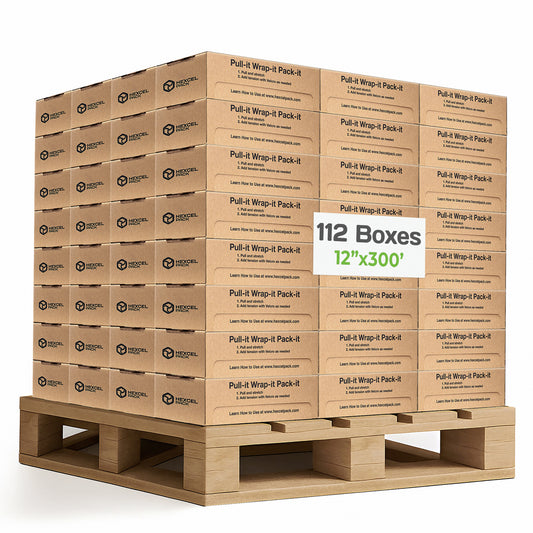 HexcelPack HexcelWrap Mini pallet with 60 boxes of 12x300’ kraft honeycomb wrap for eco-friendly protective packaging