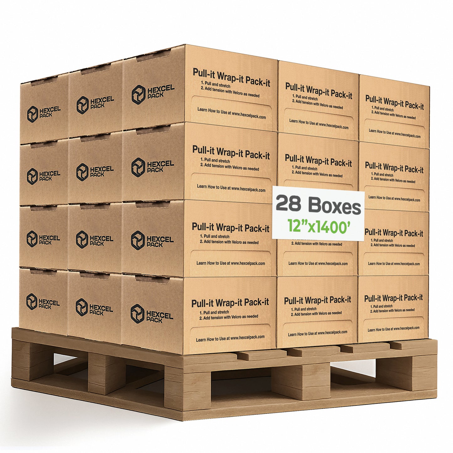 HexcelPack HexcelWrap Mini pallet with 60 boxes of 12x1400’ honeycomb kraft wrap for eco-conscious protective packaging