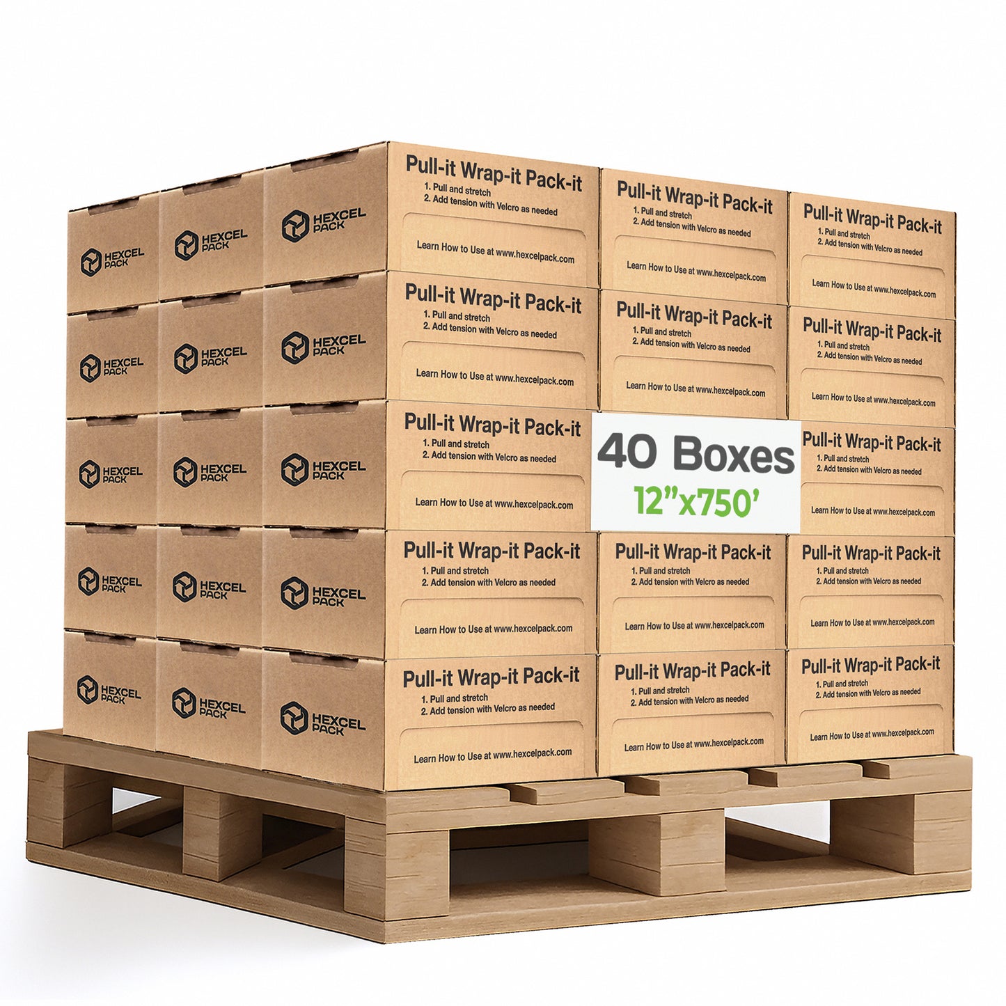 HexcelPack HexcelWrap Mini pallet with 60 boxes of 12x750’ kraft honeycomb wrap for sustainable protective packaging