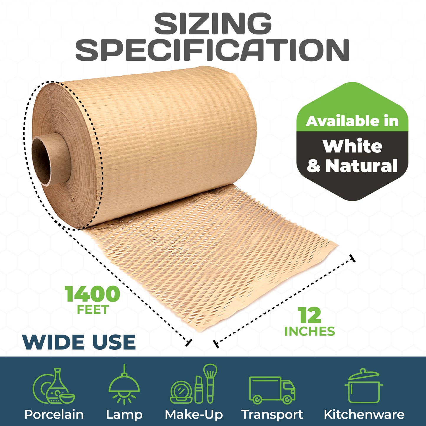 HexcelPack HexcelWrap Regular 12x1400’ roll setup in workstation dispenser, eco-friendly wrap for shipping