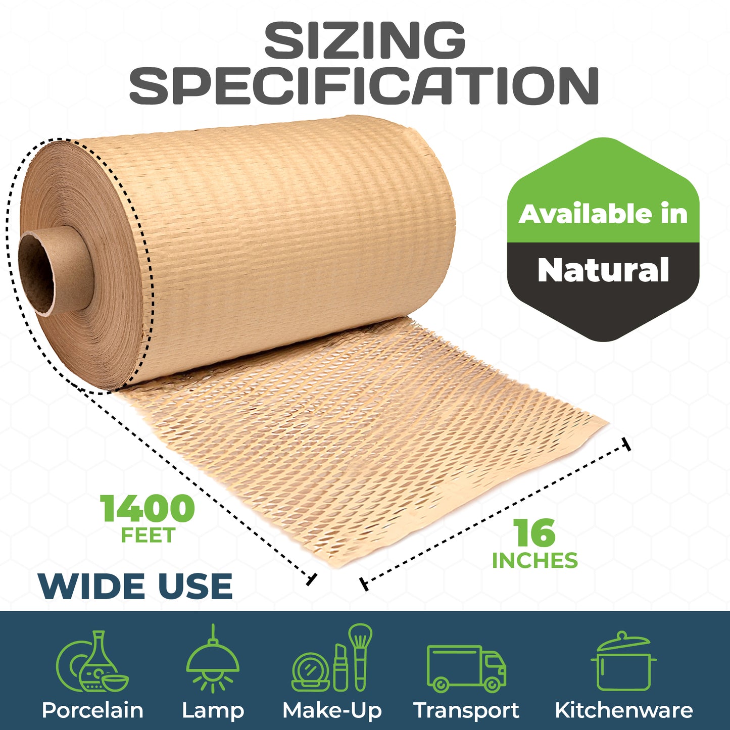 HexcelPack HexcelWrap Regular 16x1400’ roll in dispenser setup, ideal for high-volume protective packaging