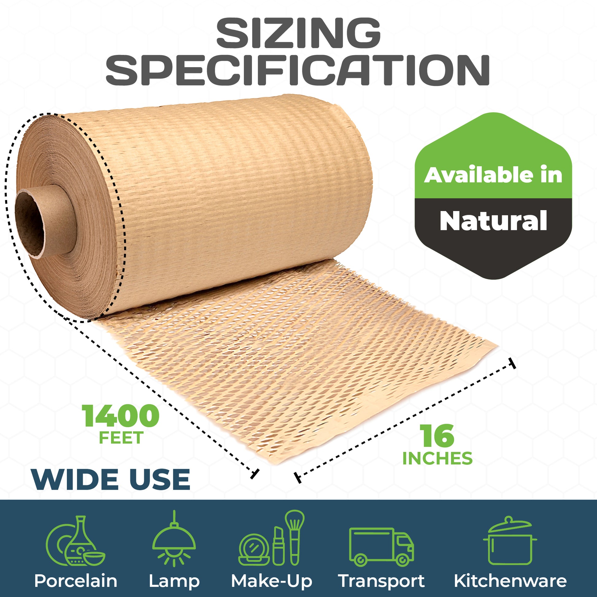 HexcelPack HexcelWrap Regular 16x1400’ roll in dispenser setup, ideal for high-volume protective packaging