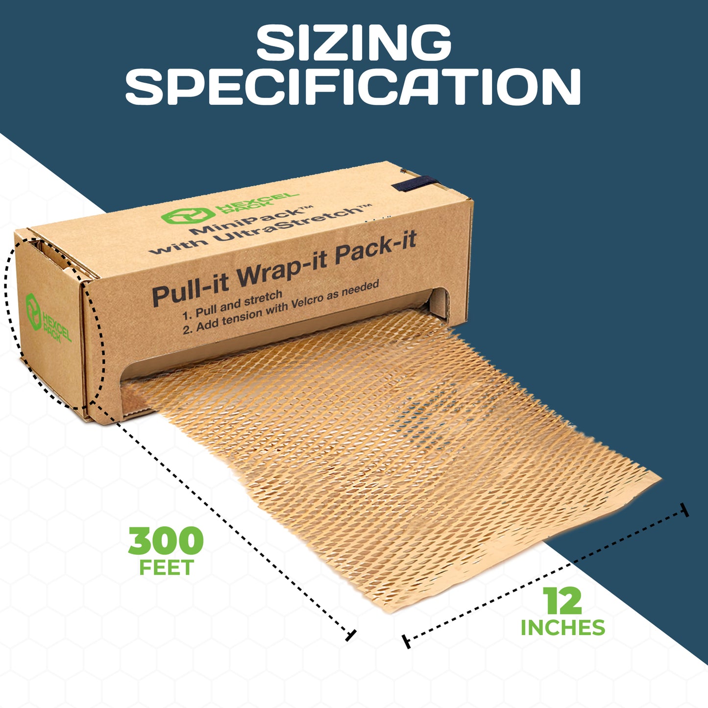 HexcelPack honeycomb paper wrap used for wrapping items inside a shipping box, 300 ft, recyclable and biodegradable