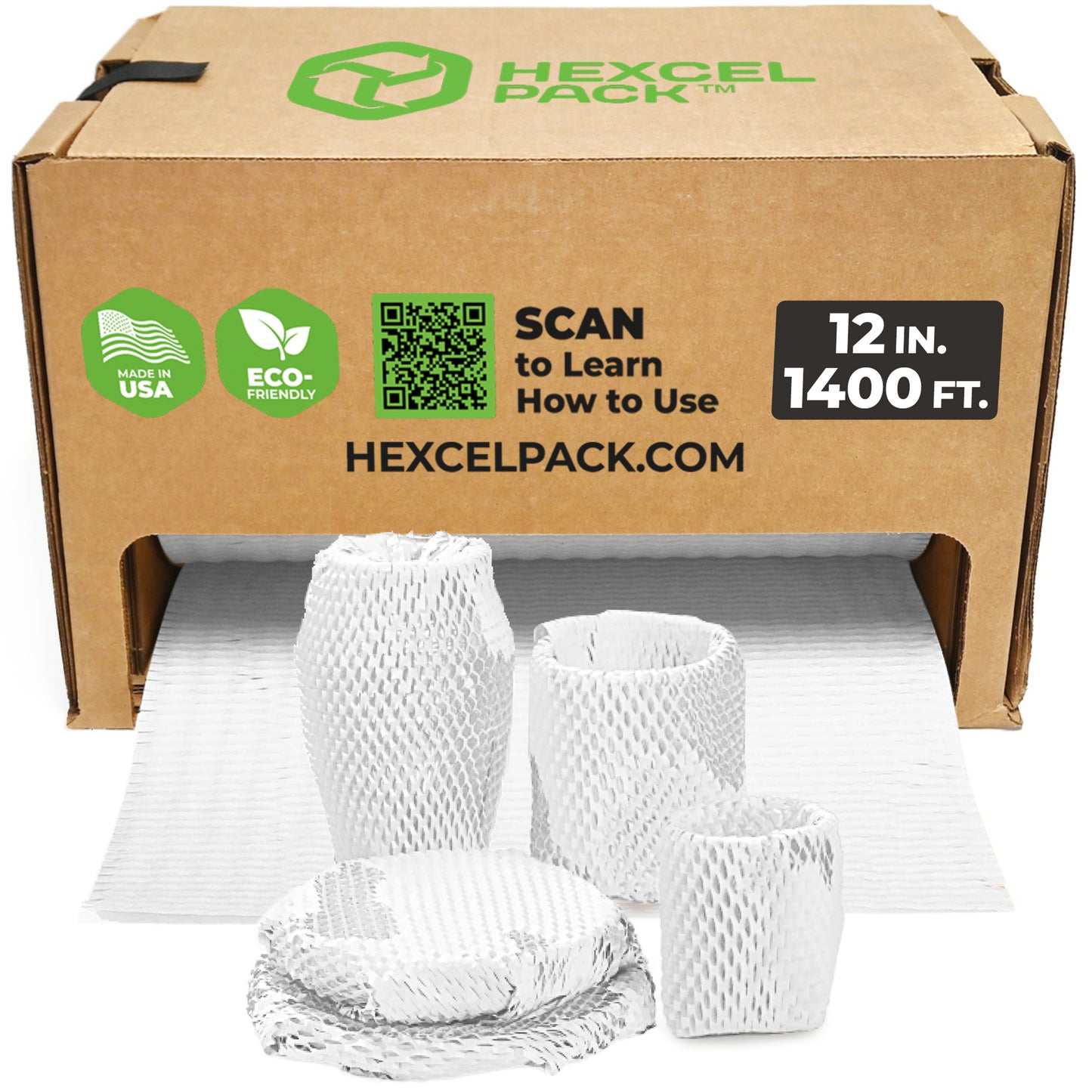 HexcelPack Mini Pack 12x1400’ kraft honeycomb paper roll, biodegradable packaging solution for wrapping and shipping