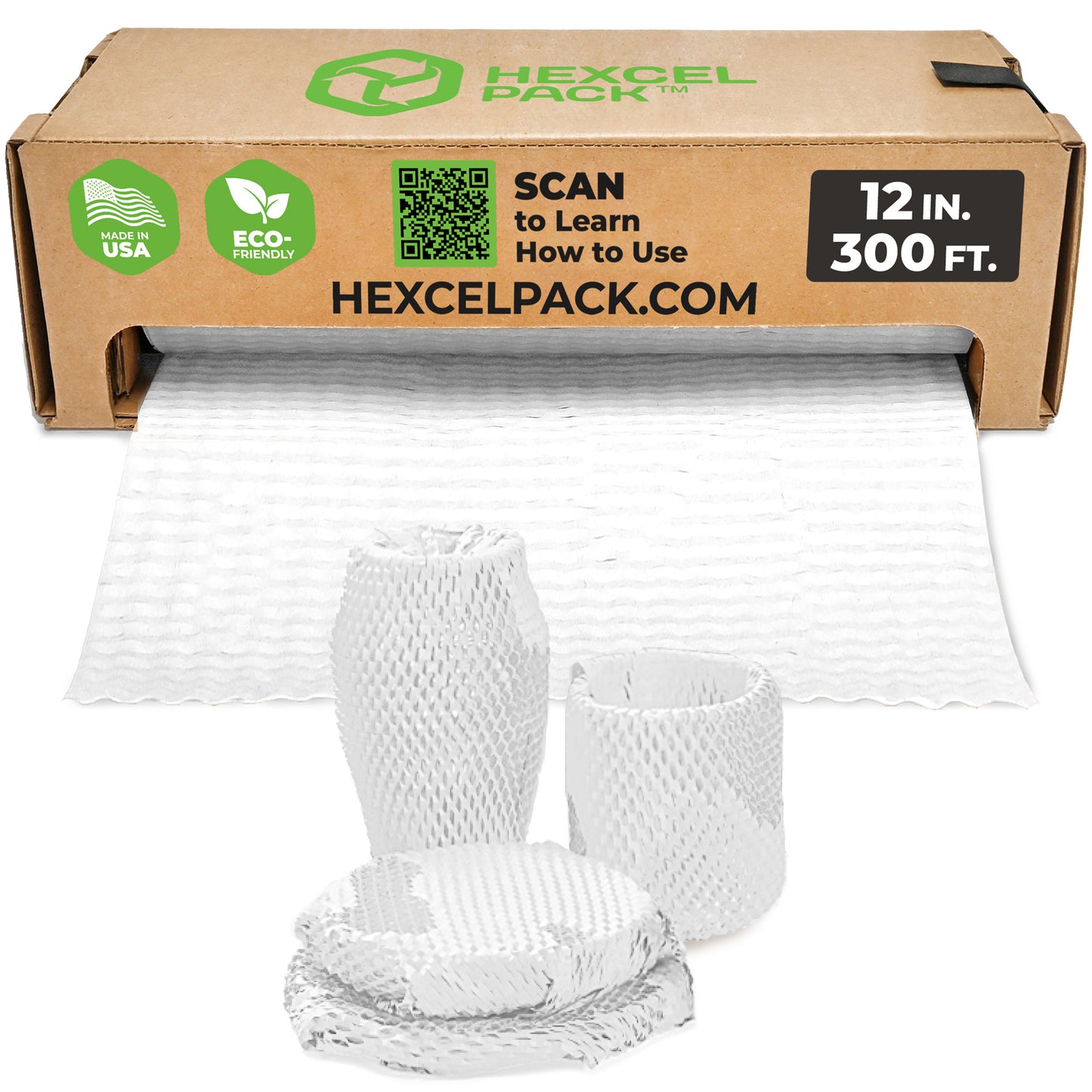 HexcelPack Mini Pack white honeycomb paper wrap, eco-friendly and recyclable alternative to plastic bubble wrap