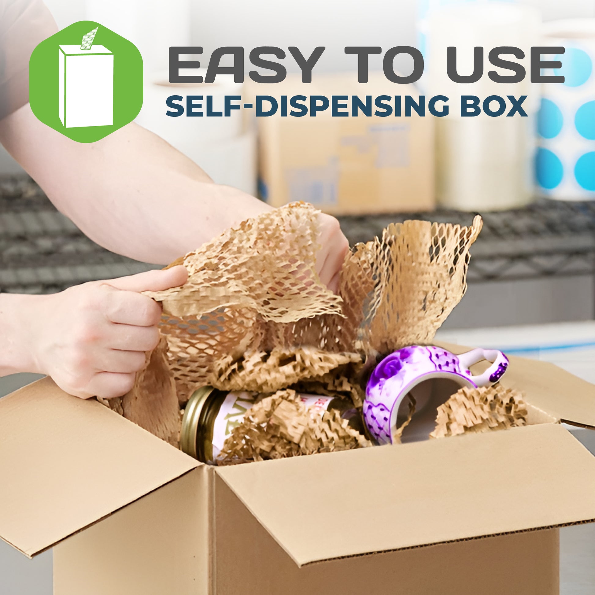 HexcelPack honeycomb kraft paper roll, sustainable alternative to bubble wrap for packing and moving