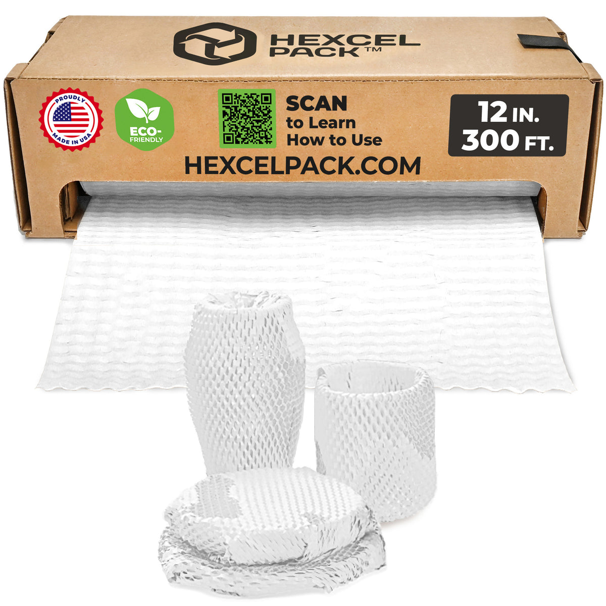 HexcelPack HexcelWrap Mini Honeycomb Packing Paper - White, 12" x 300' - White HoneyComb,12" x 300 Feet - With Dispenser Box