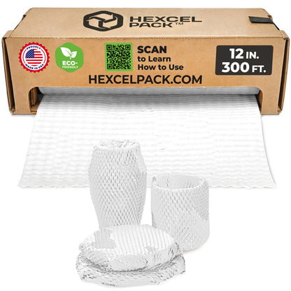 HexcelPack HexcelWrap Mini Honeycomb Packing Paper - White, 12" x 300' - White HoneyComb,12" x 300 Feet - With Dispenser Box