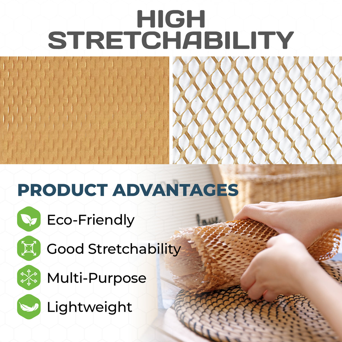 HexcelPack HexcelWrap Mini Honeycomb Packing Paper - Natural, 12" x 300' - Natural HoneyComb,12" x 300 Feet - With Dispenser Box