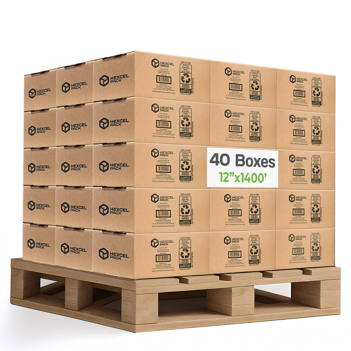 HexcelPack HexcelWrap Honeycomb Packing Paper - Eco-Friendly, Sustainable Paper Bubble Wrap for Shipping and Moving, Cushioned Packing Material. No Tape Needed - White, Pallet of 40, 12" x 1400' - White HoneyComb,12" x 1400 Feet - Roll Only - Pallet