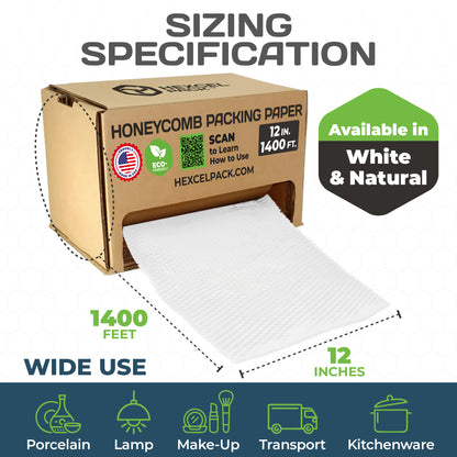 HexcelPack HexcelWrap Mini Honeycomb Packing Paper - White, 12" x 1400' - White HoneyComb,12" x 1400 Feet - With Dispenser Box