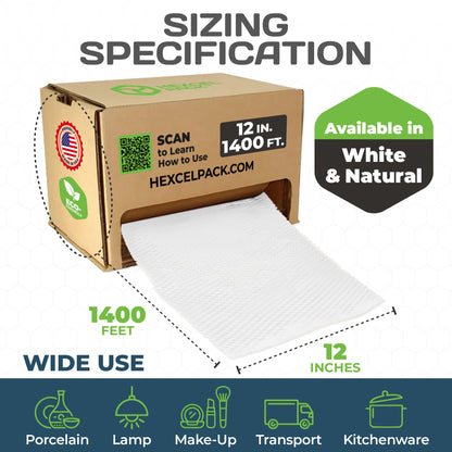HexcelPack HexcelWrap Mini - Honeycomb Packing Paper, Eco-Friendly, Sustainable Paper Bubble Wrap for Shipping & Moving, Cushioned Packing Material in Dispenser - White, Pallet of 28, 12" x 1400' - White HoneyComb,12" x 1400 Feet - With Dispenser Box - Pallet