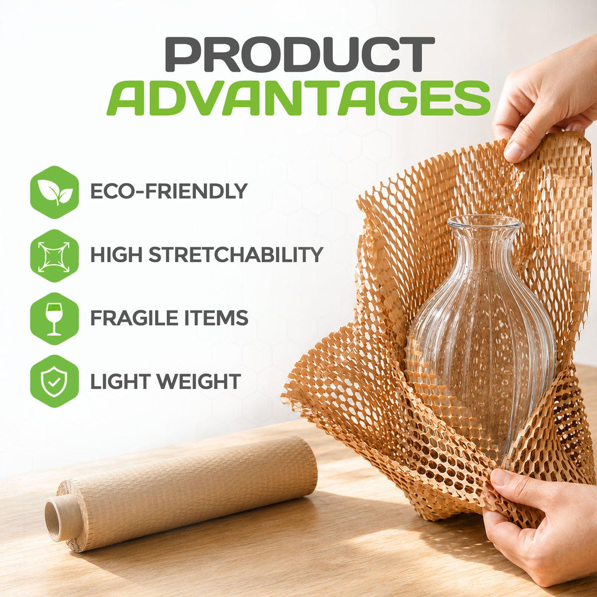 HexcelPack HexcelWrap Mini Honeycomb Packing Paper - Natural, 12" x 300' - Natural HoneyComb,12" x 300 Feet - Roll Only