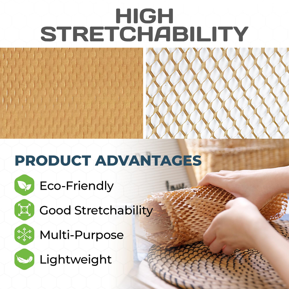 HexcelPack HexcelWrap Mini - Honeycomb Packing Paper, Eco-Friendly, Sustainable Paper Bubble Wrap for Shipping & Moving, Cushioned Packing Material in Dispenser - Natural, Pallet of 28, 12" x 1400' - Natural HoneyComb,12" x 1400 Feet - With Dispenser Box - Pallet