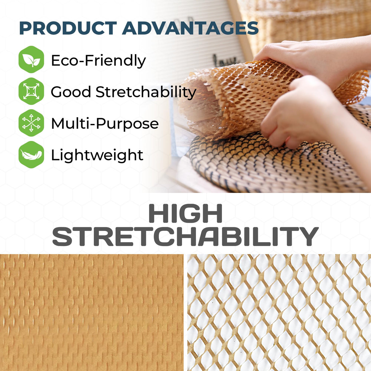 HexcelPack HexcelWrap Honeycomb Packing Paper - Eco-Friendly, Sustainable Paper Bubble Wrap for Shipping and Moving, Cushioned Packing Material. No Tape Needed - White, Pallet of 40, 12" x 1400' - White HoneyComb,12" x 1400 Feet - Roll Only - Pallet