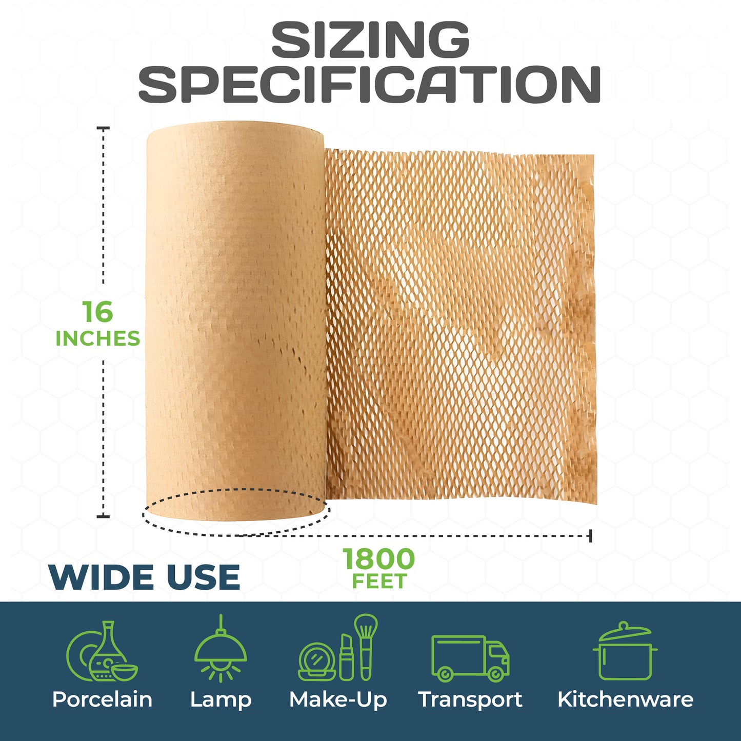 HexaFil HFi20 16 inch width 1800 feet roll sizing guide for multi-purpose use
