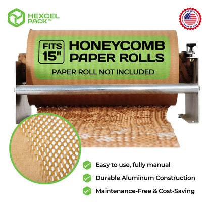 HexcelPack 15 inch honeycomb paper dispenser with aluminum frame and eco paper roll