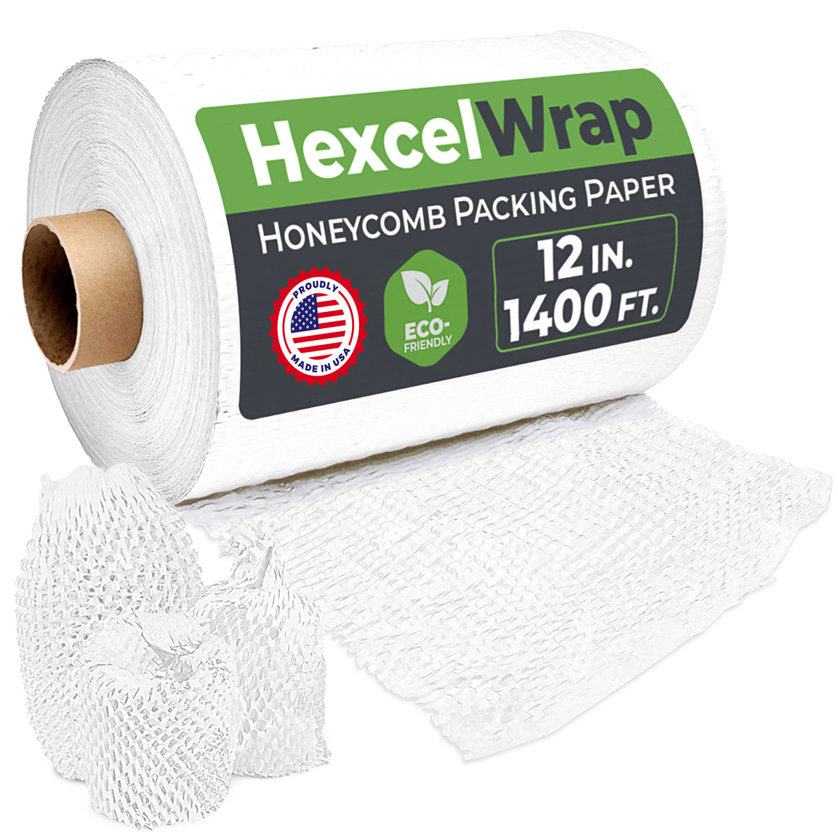 HexcelPack HexcelWrap Honeycomb Packing Paper - Eco-Friendly, Sustainable Paper Bubble Wrap for Shipping and Moving, Cushioned Packing Material. No Tape Needed - White, Pallet of 40, 12" x 1400' - White HoneyComb,12" x 1400 Feet - Roll Only - Pallet