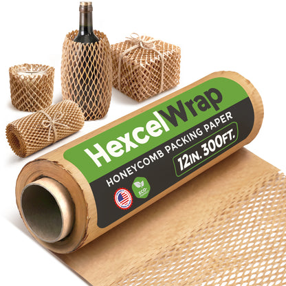 HexcelPack HexcelWrap Mini Honeycomb Packing Paper - Natural, 12" x 300' - Natural HoneyComb,12" x 300 Feet - Roll Only