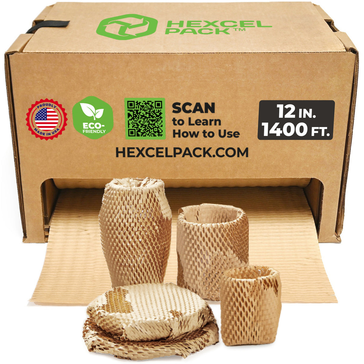 HexcelPack HexcelWrap Mini - Honeycomb Packing Paper, Eco-Friendly, Sustainable Paper Bubble Wrap for Shipping & Moving, Cushioned Packing Material in Dispenser - Natural, Pallet of 28, 12" x 1400' - Natural HoneyComb,12" x 1400 Feet - With Dispenser Box - Pallet