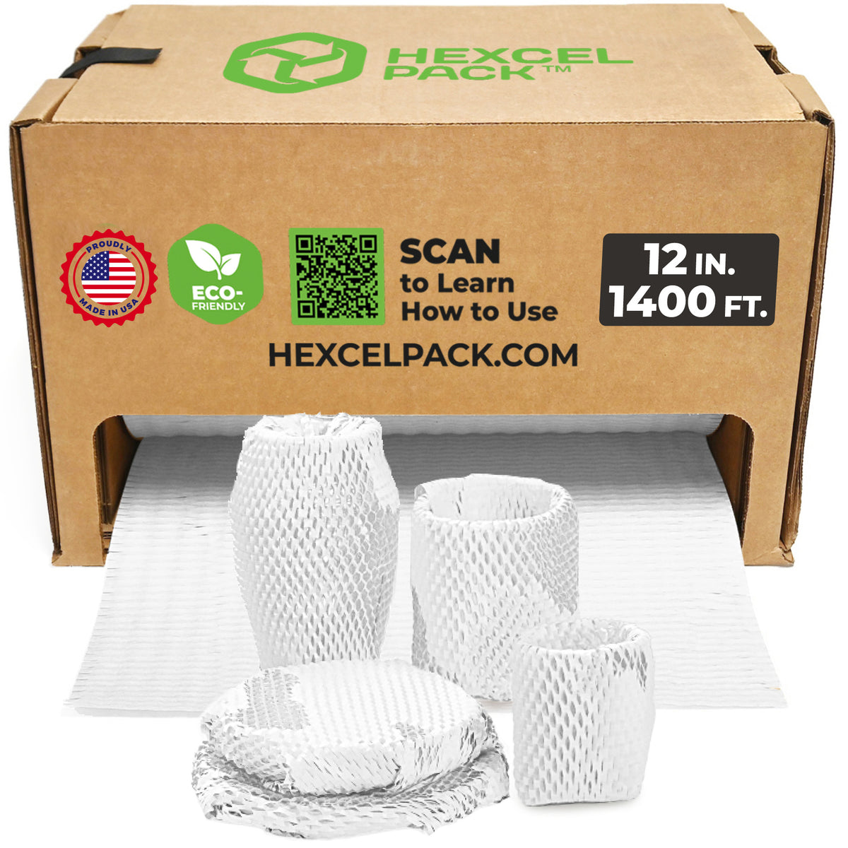 HexcelPack HexcelWrap Mini - Honeycomb Packing Paper, Eco-Friendly, Sustainable Paper Bubble Wrap for Shipping & Moving, Cushioned Packing Material in Dispenser - White, Pallet of 28, 12" x 1400' - White HoneyComb,12" x 1400 Feet - With Dispenser Box - Pallet