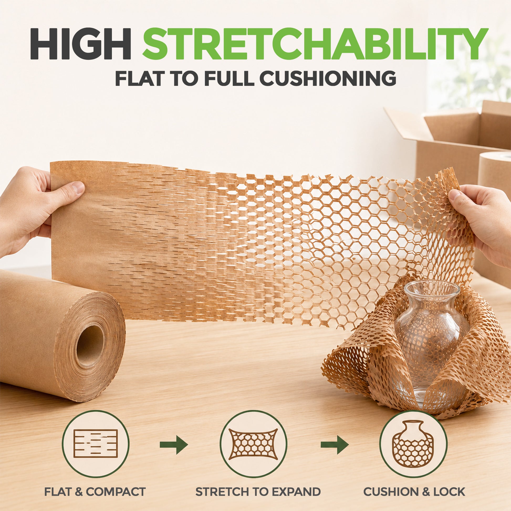 HexcelPack HexcelWrap Mini Honeycomb Packing Paper - Natural, 12" x 300'