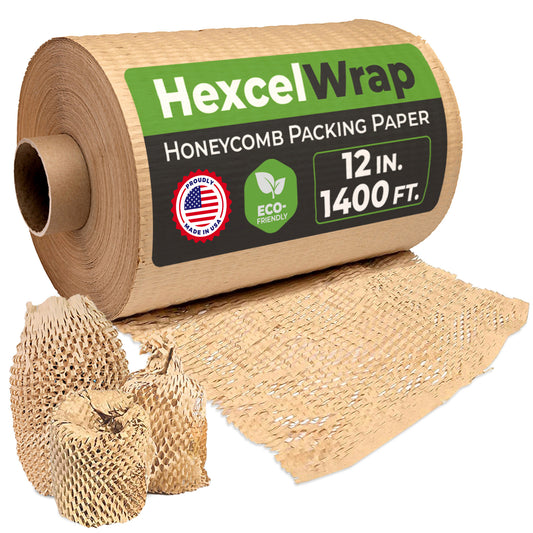 HexcelPack HexcelWrap Regular 12x1400’ roll loaded in dispenser, ready for sustainable packaging application