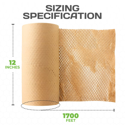 HexcelPack honeycomb kraft paper roll, 12x1700’, ideal for wrapping and cushioning fragile items