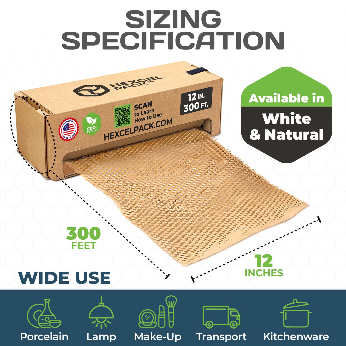HexcelPack honeycomb paper wrap used for wrapping items inside a shipping box, 300 ft, recyclable and biodegradable