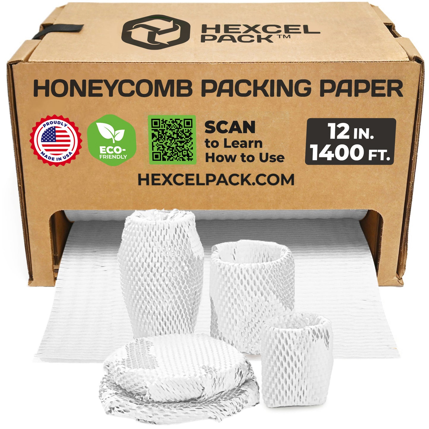 HexcelPack Mini White 12x1400 Pack honeycomb kraft paper, eco-friendly paper bubble wrap for protective packaging