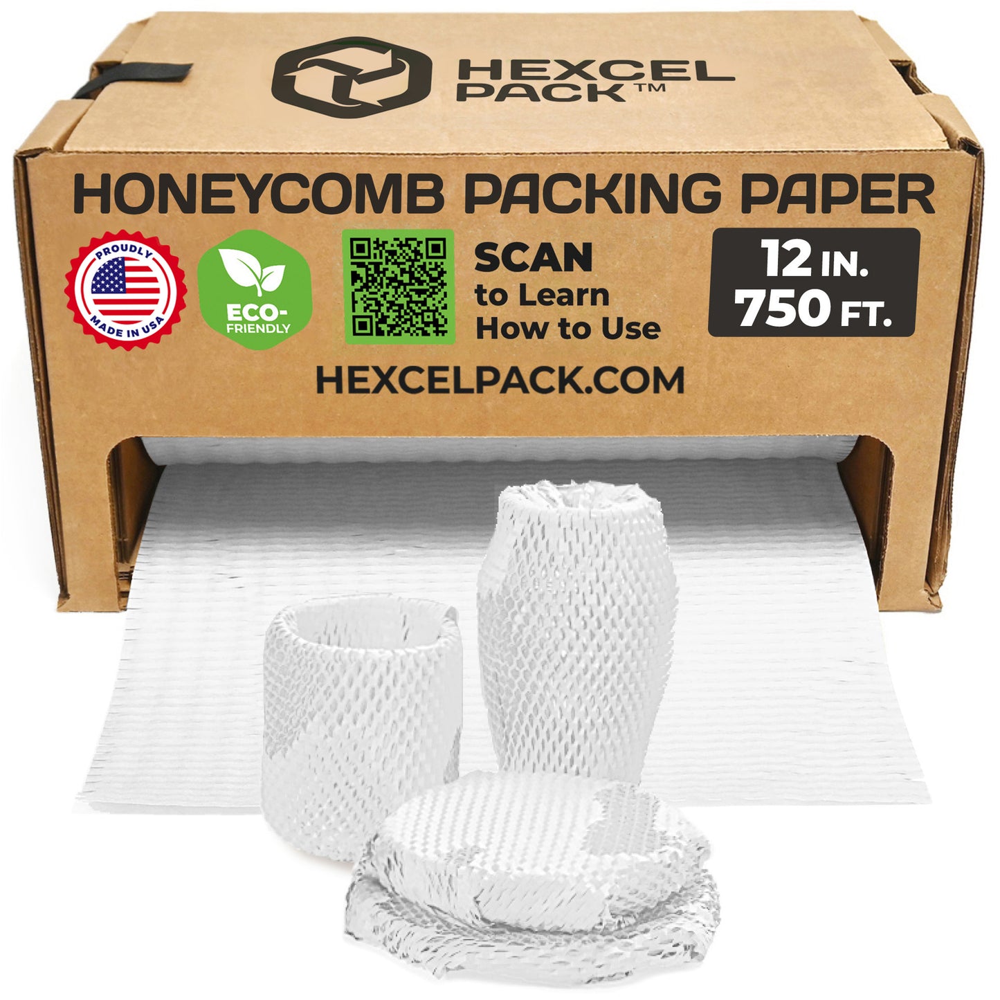 HexcelPack Mini White 12x750 Pack honeycomb kraft paper, eco-friendly paper bubble wrap for protective packaging